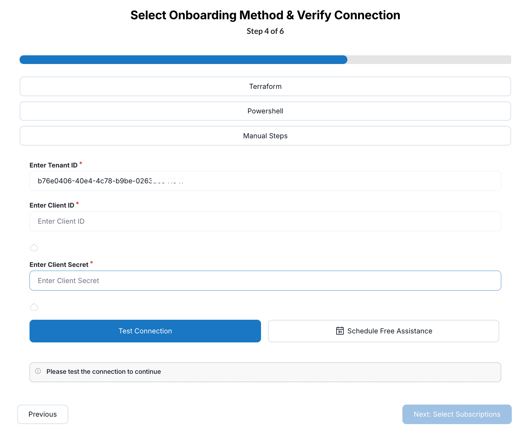 Select Onboarding Method & Verify Connection