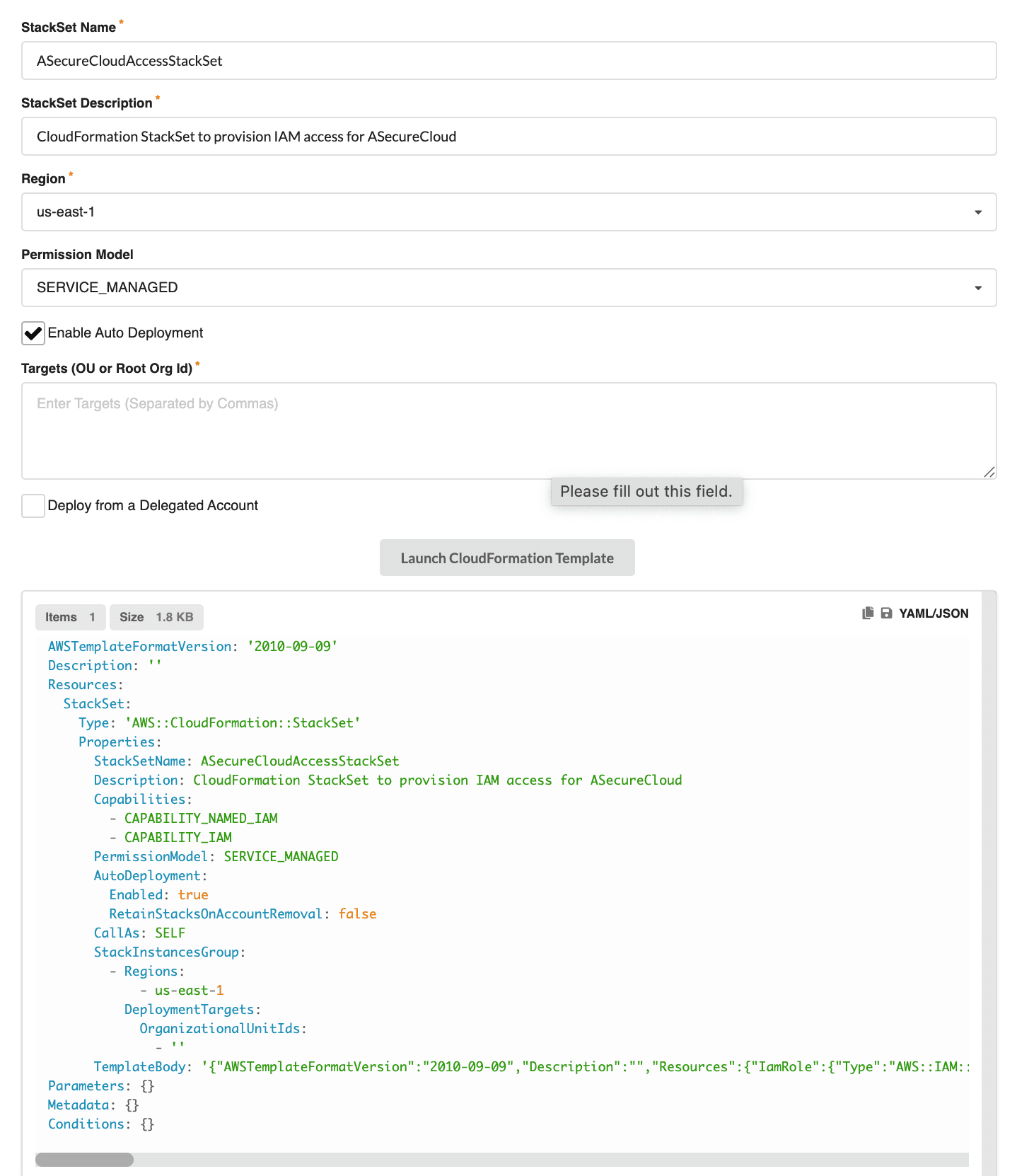 CloudFormation StackSet Configuration